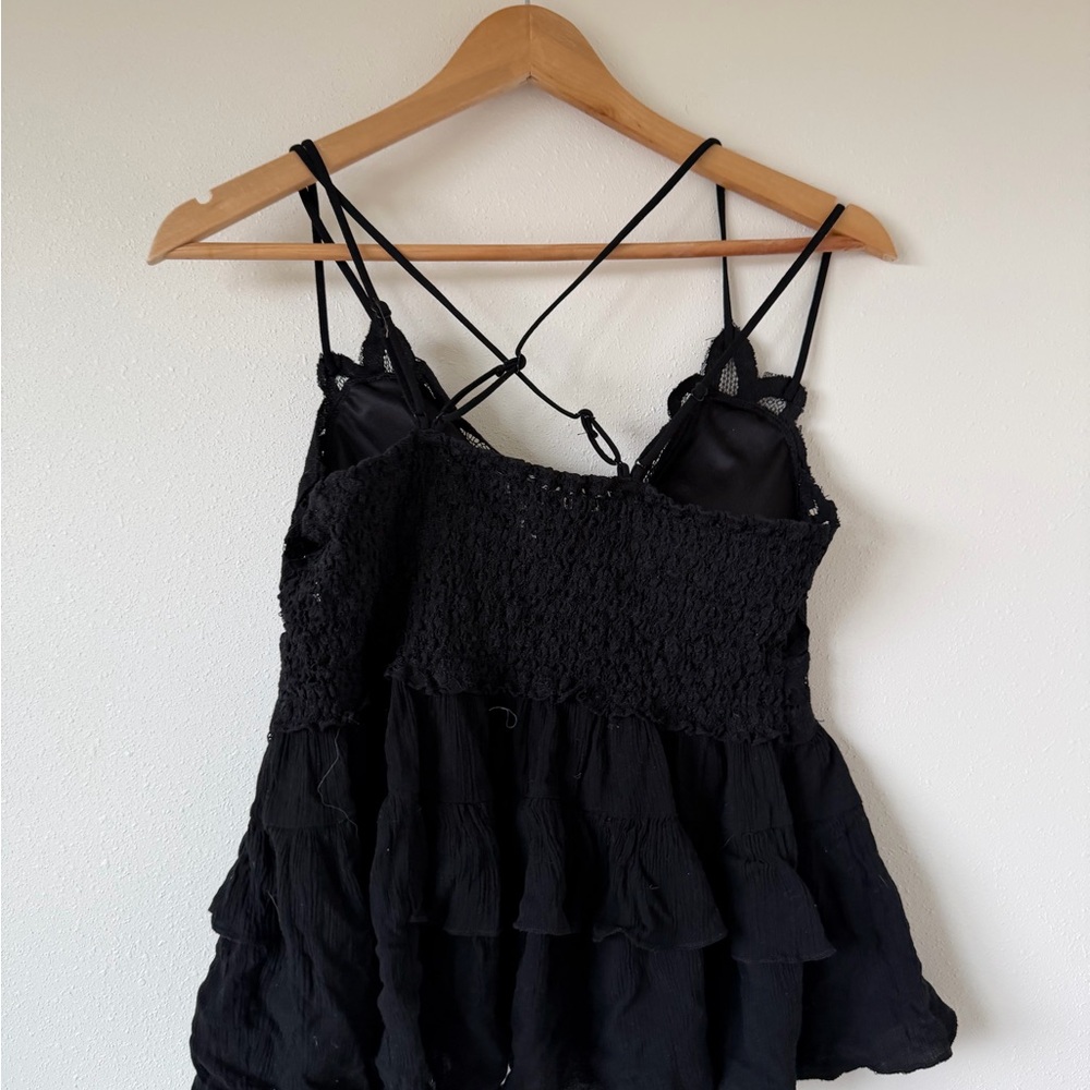 Zenana Outfitters Black Lace Tiered Spaghetti Strap Tank Top - Picture 4 of 7